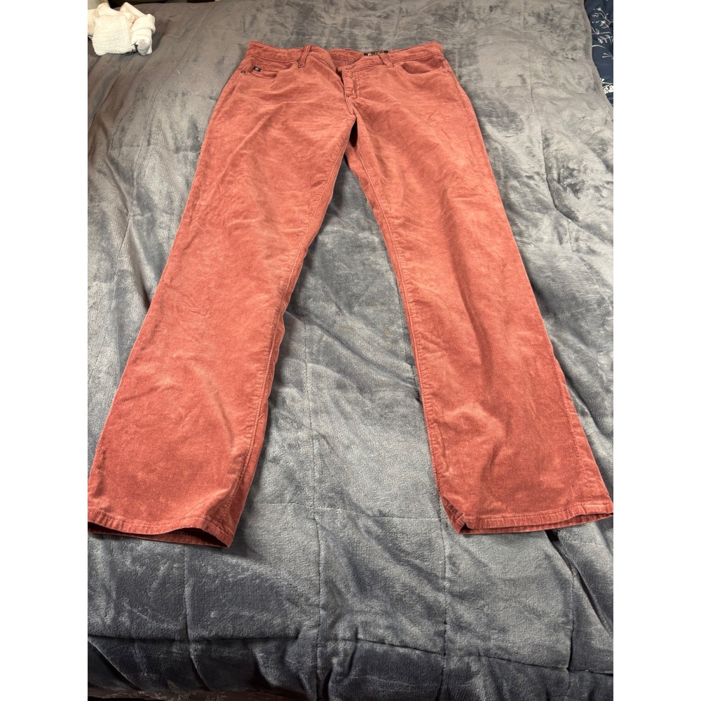 AG Jeans Mari Mid Rise Slim Straight Corduroy Pants Women Size 32 Red